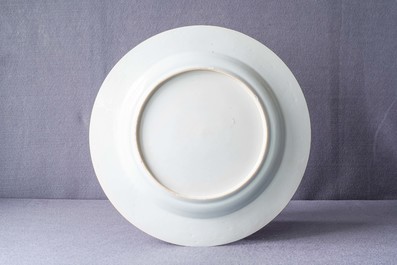 A large Chinese famille verte 'Provinces' dish with the arms of Namur, Kangxi/Yongzheng