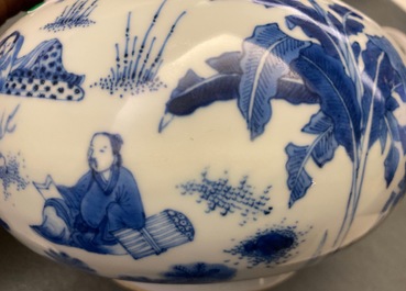 A Chinese blue and white bottle vase with figures in a landscape, Transitional period