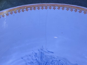 A rare Chinese verte-Imari bowl with a wrecked threemaster, Qianlong