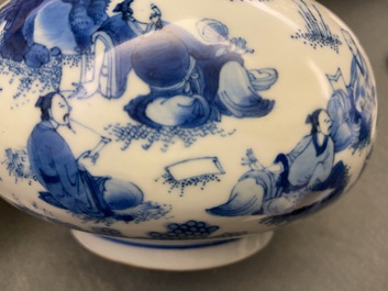 A Chinese blue and white bottle vase with figures in a landscape, Transitional period
