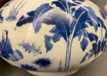 A Chinese blue and white bottle vase with figures in a landscape, Transitional period