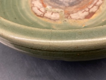 A large Chinese Longquan celadon tripod incense burner, Ming
