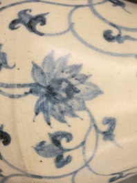 A Chinese blue and white 'lotus scroll' vase, Yuan