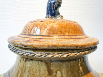 A large Chinese polychrome stoneware martaban jar and cover, Ming/Qing