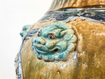 A large Chinese polychrome stoneware martaban jar and cover, Ming/Qing