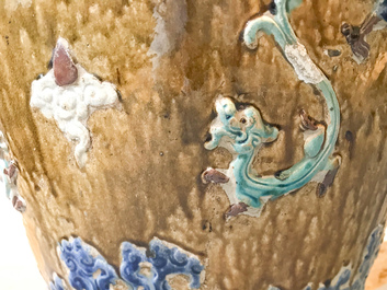 A large Chinese polychrome stoneware martaban jar and cover, Ming/Qing