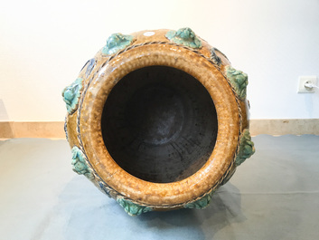 A large Chinese polychrome stoneware martaban jar and cover, Ming/Qing