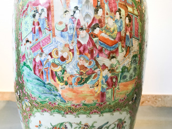 A pair of large Chinese Canton famille rose vases, 19th C.
