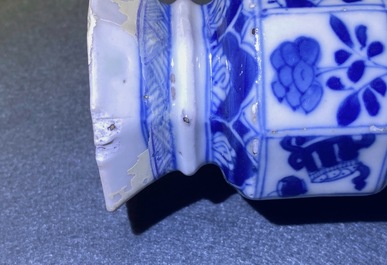 Three Chinese blue and white hexagonal and octagonal vases, Kangxi