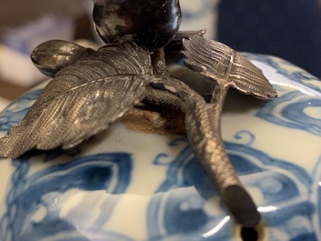 A Chinese blue and white 'Europa and the bull' silver-mounted coffee pot, Kangxi