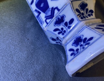 Three Chinese blue and white hexagonal and octagonal vases, Kangxi