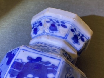 Three Chinese blue and white hexagonal and octagonal vases, Kangxi