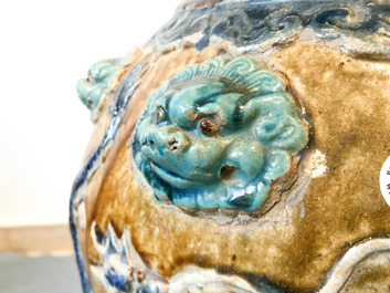 A large Chinese polychrome stoneware martaban jar and cover, Ming/Qing