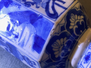 Three Chinese blue and white hexagonal and octagonal vases, Kangxi