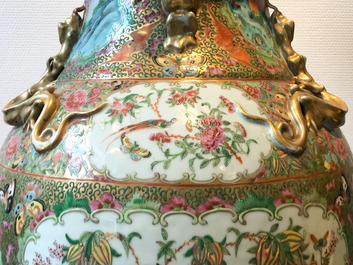 A pair of large Chinese Canton famille rose vases, 19th C.