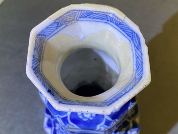 Three Chinese blue and white hexagonal and octagonal vases, Kangxi