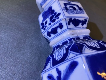 Three Chinese blue and white hexagonal and octagonal vases, Kangxi