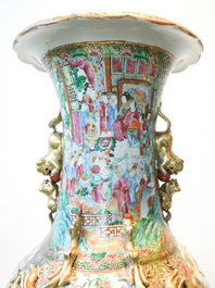 A pair of large Chinese Canton famille rose vases, 19th C.