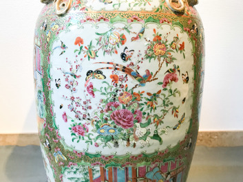 A pair of large Chinese Canton famille rose vases, 19th C.