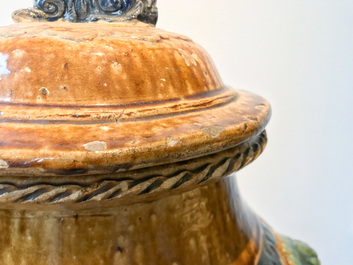 A large Chinese polychrome stoneware martaban jar and cover, Ming/Qing