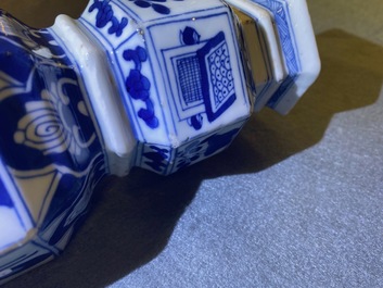 Three Chinese blue and white hexagonal and octagonal vases, Kangxi