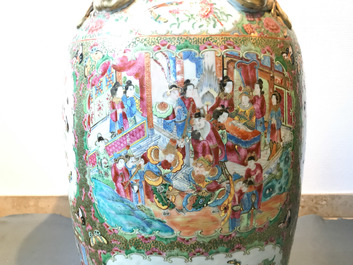A pair of large Chinese Canton famille rose vases, 19th C.