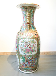 A pair of large Chinese Canton famille rose vases, 19th C.
