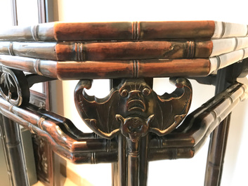 A Chinese huali wooden stand with famille rose plaque, Jiaqing