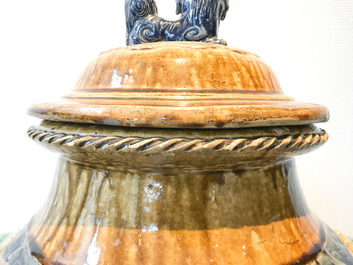 A large Chinese polychrome stoneware martaban jar and cover, Ming/Qing