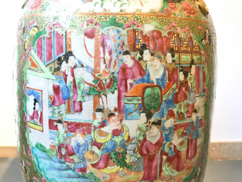 A pair of large Chinese Canton famille rose vases, 19th C.