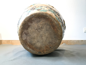A large Chinese polychrome stoneware martaban jar and cover, Ming/Qing