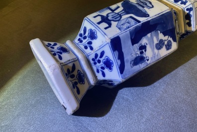 Three Chinese blue and white hexagonal and octagonal vases, Kangxi