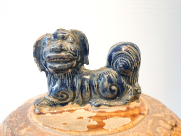 A large Chinese polychrome stoneware martaban jar and cover, Ming/Qing