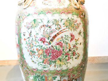 A pair of large Chinese Canton famille rose vases, 19th C.