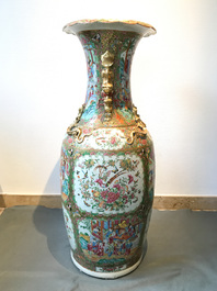A pair of large Chinese Canton famille rose vases, 19th C.