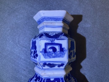 Three Chinese blue and white hexagonal and octagonal vases, Kangxi