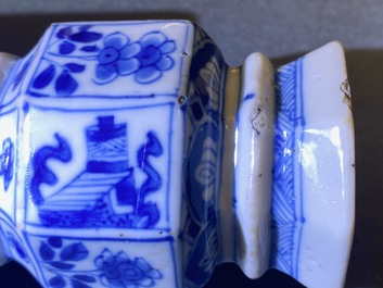 Three Chinese blue and white hexagonal and octagonal vases, Kangxi