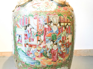A pair of large Chinese Canton famille rose vases, 19th C.