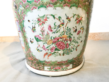 A pair of large Chinese Canton famille rose vases, 19th C.
