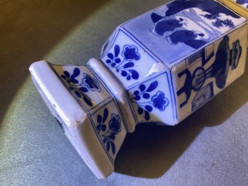 Three Chinese blue and white hexagonal and octagonal vases, Kangxi