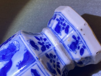 Three Chinese blue and white hexagonal and octagonal vases, Kangxi