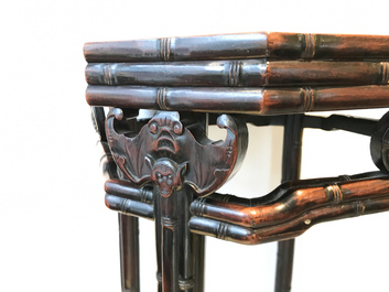 A Chinese huali wooden stand with famille rose plaque, Jiaqing