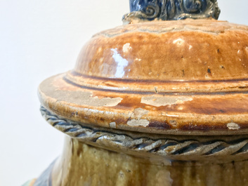 A large Chinese polychrome stoneware martaban jar and cover, Ming/Qing