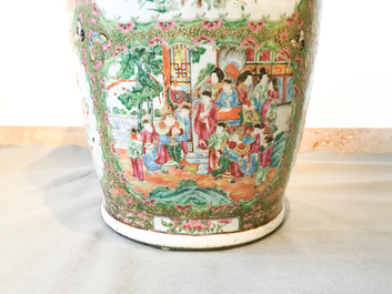 A pair of large Chinese Canton famille rose vases, 19th C.