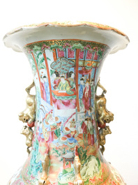 A pair of large Chinese Canton famille rose vases, 19th C.