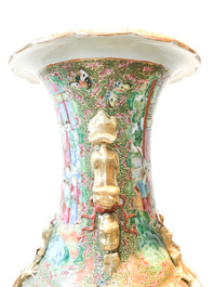 A pair of large Chinese Canton famille rose vases, 19th C.