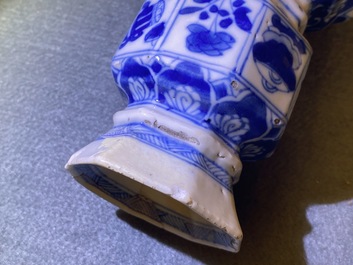 Three Chinese blue and white hexagonal and octagonal vases, Kangxi