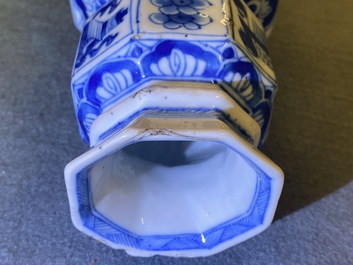Three Chinese blue and white hexagonal and octagonal vases, Kangxi