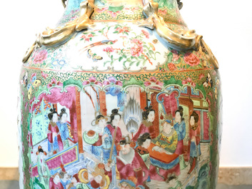 A pair of large Chinese Canton famille rose vases, 19th C.