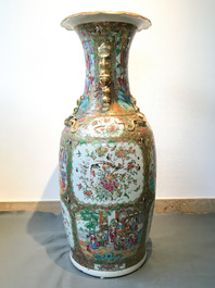 A pair of large Chinese Canton famille rose vases, 19th C.